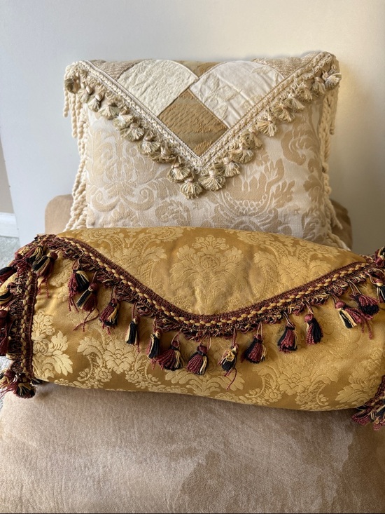 Other - Bundle of 2 Gold Damask Bolster Tassel & Cream with gold accents Pillows